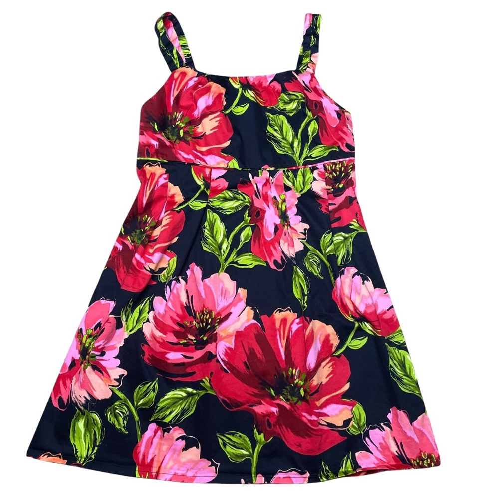 Lane Bryant Women Plus Size 16 Sleeveless Floral Dress Empire Waist Fit 'n Flare
